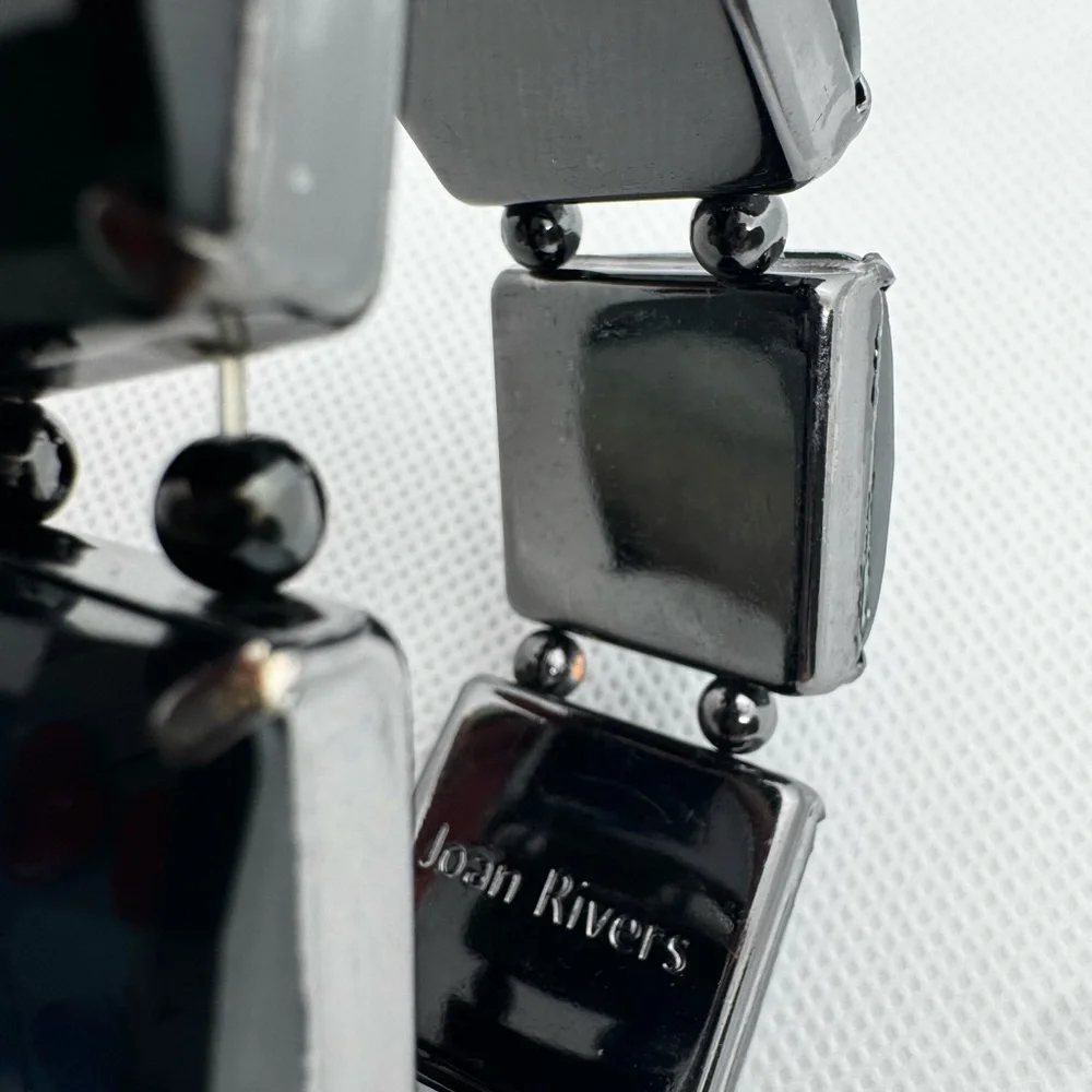 Vintage Signed Joan Rivers Blue Acrylic Gunmetal‎ Stretchy Bracelet